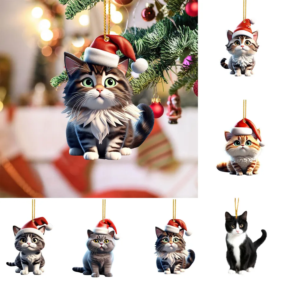 2025 vianočná lopta ornament Ornament 2D akrylové vtipné ozdoby mačky vianočné stromče
