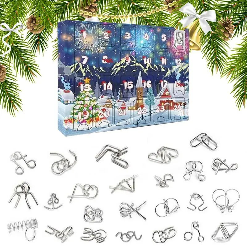 2025 Vianočný adventný kalendár Metal Puzzle 24 kusov Lu Ban Lock Deväť prepojených prsteňov Sada detských vianočných zábavy Darček