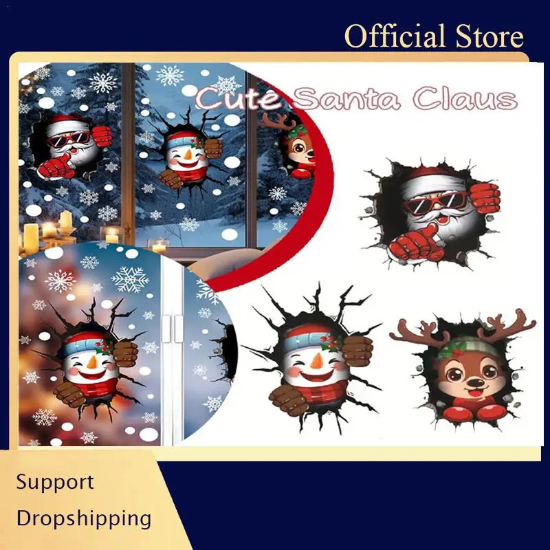 2025 Vianočný ornament vianočné okenné zrkadlo Nálepka na snehovú vločku Santa Claus Snowman Sleep Mall Glass okenný displej elektrostatickej nálepky