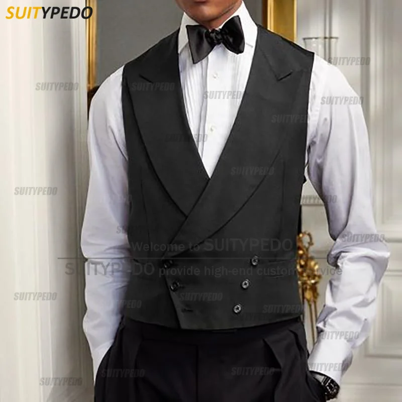 2025 Vinobranie tmavo šedá svadobná pánska vesta bez rukávov bez rukávov na mieru Slim Fit Groom Groom Groom Double Breasted Vesy