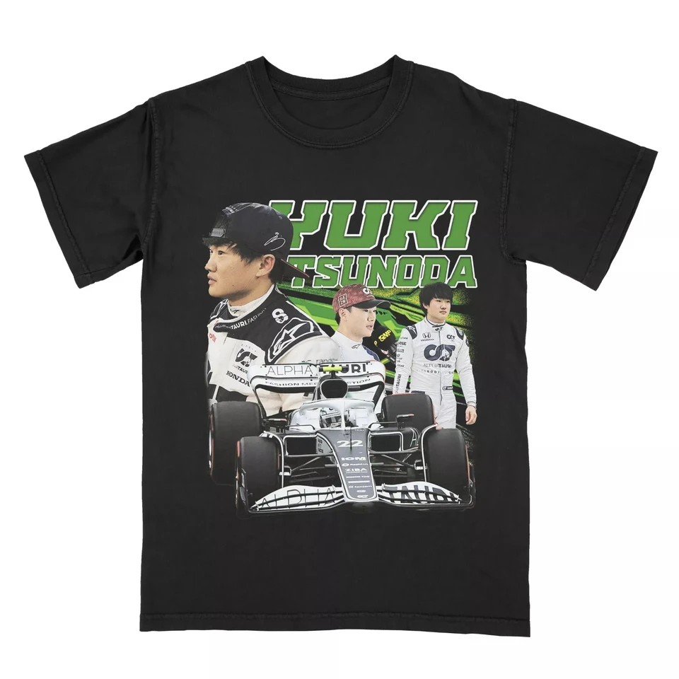 2025 Vlastné tričko Yuki Tsunoda Vintage košeľa so bootlegou košeľu Formula 1 Racing Pánske a dámske tričko Streetwear