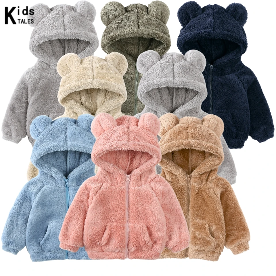 2025 Zimné detské kabáty Dievčatko Dievčatá oblečenie pevné zahusťované fleecové mikiny medveď mikina Tops Warm Jacket Deti Outwear