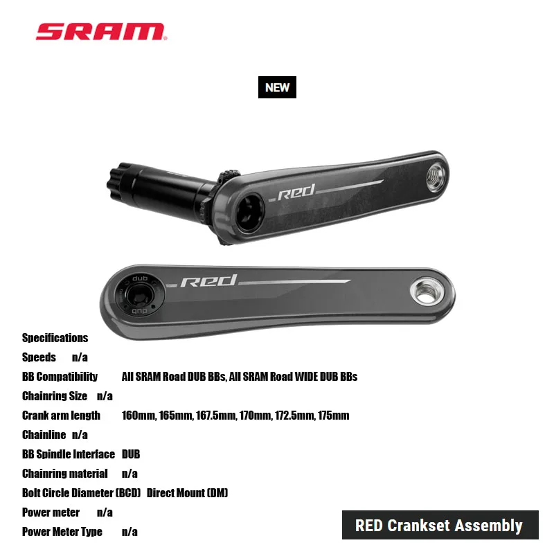 2025 Zostava Red Crankset SRAM Všetky SRAM Road Dub BBS, všetky SRAM Road Wide Dub BBS 8-skrutkové rozhranie kompatibilné s napájaním