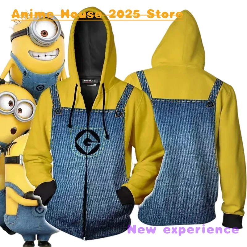 2025 zvierací kostým Despicable Me Minions karikatúra roztomilý digitálny tlat cosplay odev Casial Hoode Mikina kreatívna