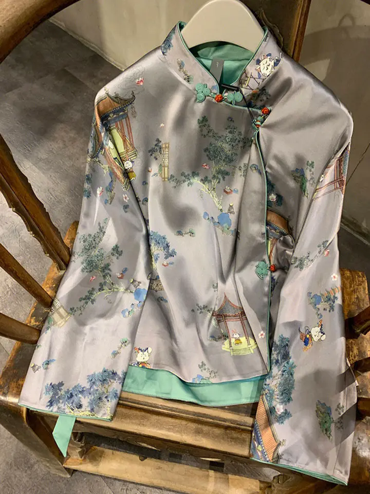 2025 Číňania vylepšené ženy Tangsuits Elegantné hanfu blúzka Lady s dlhým rukávom Vintage Casual Daily Blouse Satin Satin Cheongsam blúzka