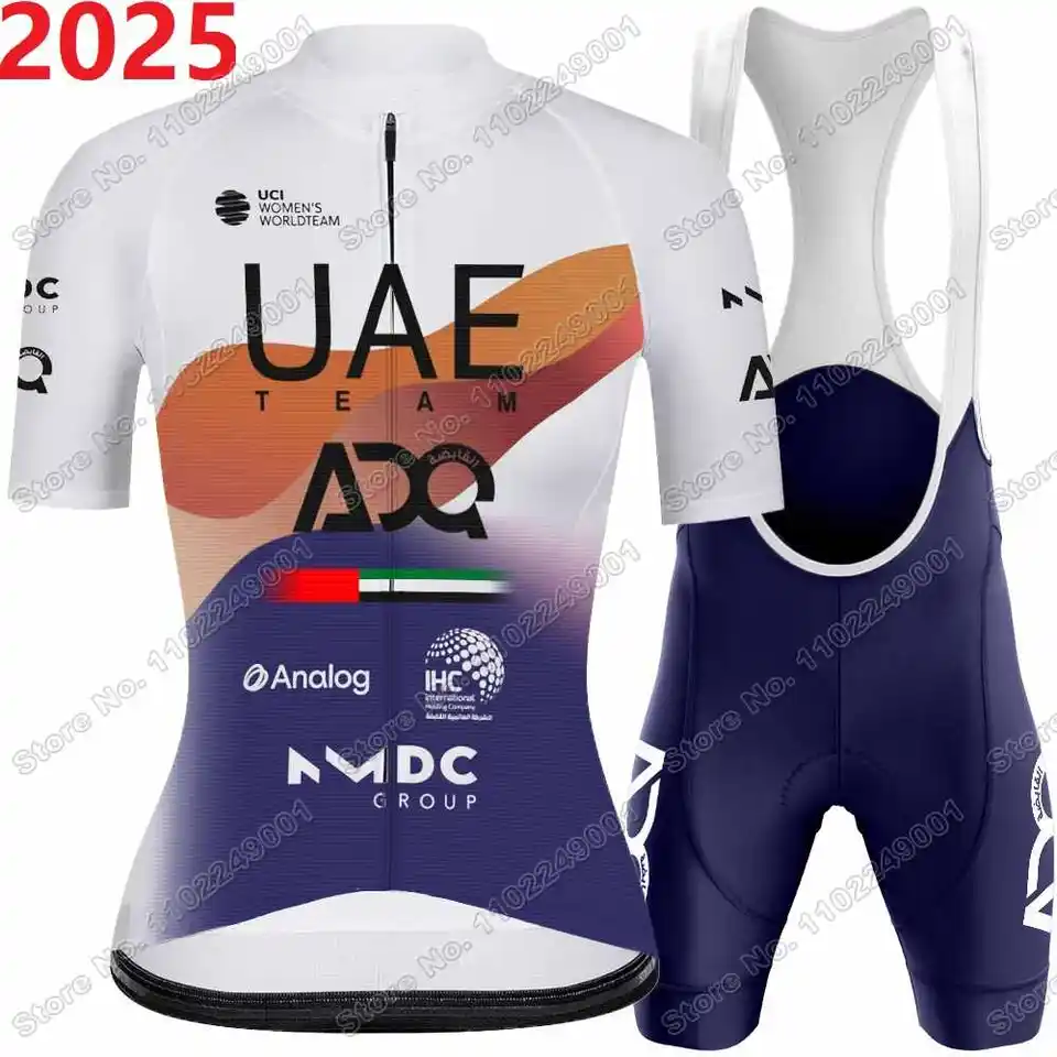 2025 Ženy Spojené arabské emiráty ADQ Cycling Jersey Set Taliansko Španielsko Francúzsko Tour cyklistické oblečenie Unisex Road Roint Tirt Suit Bicycle nohavice