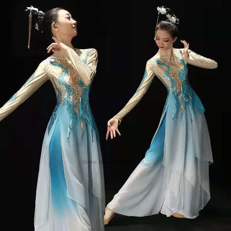 2025 Ženy Tradičné čínske tanečné šaty Performance Performance Národné tanečné kostýmy pódiové šaty čínske šaty Hanfu Flitres Dress