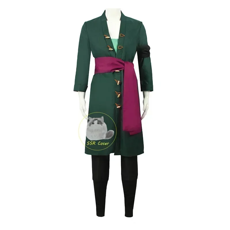 2025anime roronoa cosplay kostuum uniforma groene jas riem broek hoofddoek roronoa zoro pruik Oorbellen Halloween Mannen Kleding