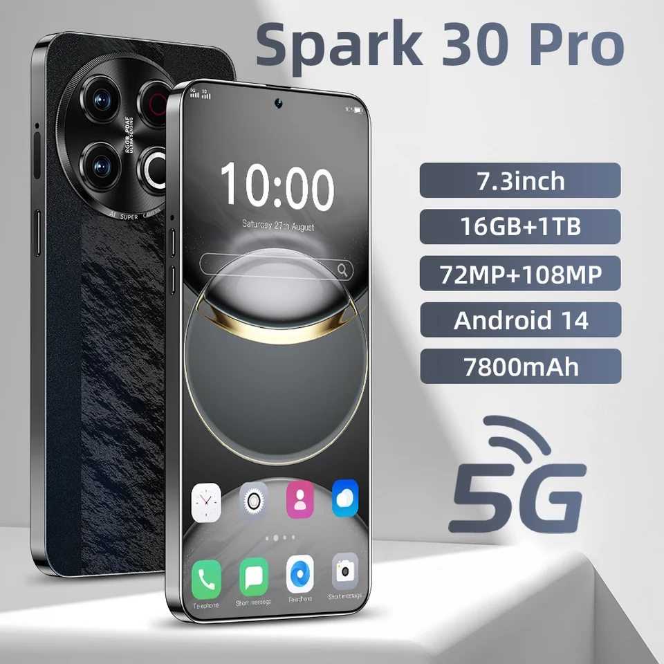 2025NEW Spark 30 Pro Smartphone Originál 7,3 palca celulares Android Moblie Phones Unlocked 5G Dual SIM Global Version Celfones
