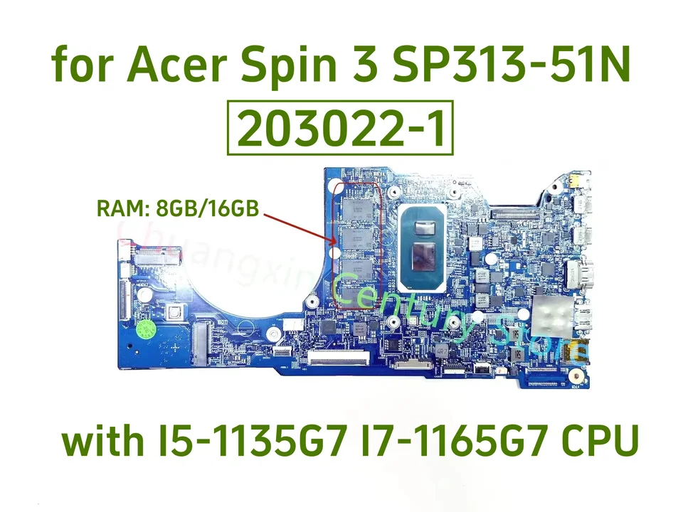 203022-1 Základná doska vhodná pre Acer Spin 3 SP313-51N laptop s i5-1135g7 i7-1165g7 CPU RAM: 8 GB/16 GB 100% testované OK