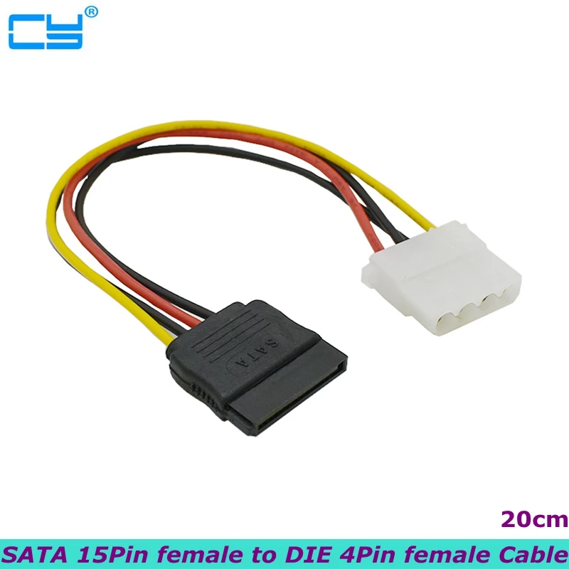 20cm SATA 15PIN Žena až Molex Die 4pin samec sata pevný disk predlžovanie napájania predĺženia kaboánd Cabo Cord pre HDD SSD napájací kábel