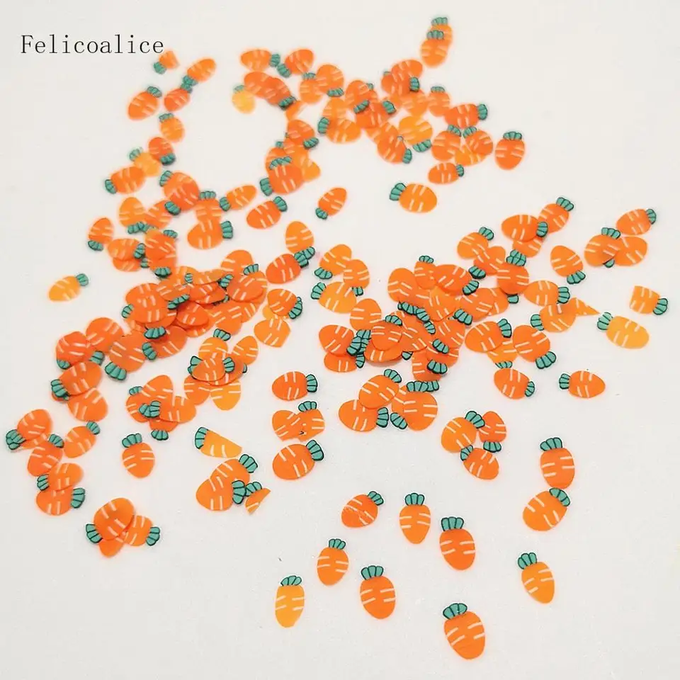20G 4*7 mm Polymérne horúce hlinky posypané zeleninové posypanie mrkvy pre remeslá DIY výrobky nechtových plátkov Slime Material