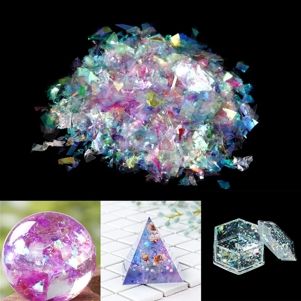 20G/taška Nepravidelný škrupinový papier Flitrové laserové fóra Fólové živice veci dúhové nálepky pre DIY Epoxy Silikone Fold Art Supplies Supplies