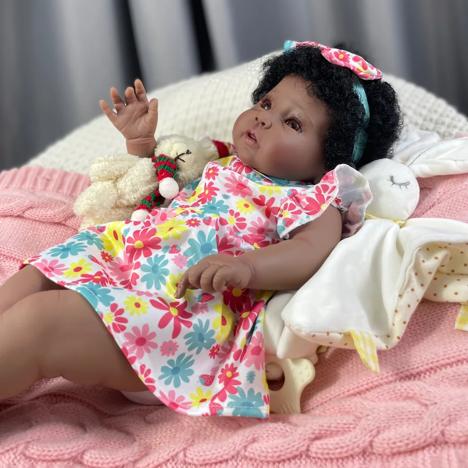 20inch africká americká bábika Raven Dark Skin Reborn Reborn Baby Black Girl Dokončené novorodenecké zakorenené vlasy ručne vyrábané hračky vianočný darček