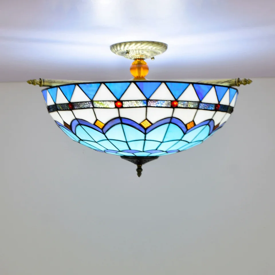 20inch Creative Stredomorie Svetlo Svetlo Svetlo Tiffany Style Stropná lampa pre Stropné svetlo v obývacej izbe Stropné svetlo
