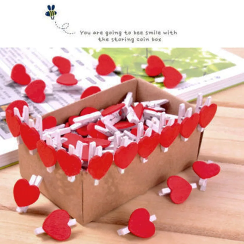 20ks/100ks/balenie domov svadobná dekorácia Mini srdce láska drevené oblečenie Photo papier Pin Pin Clothespin Craft Clips Clips