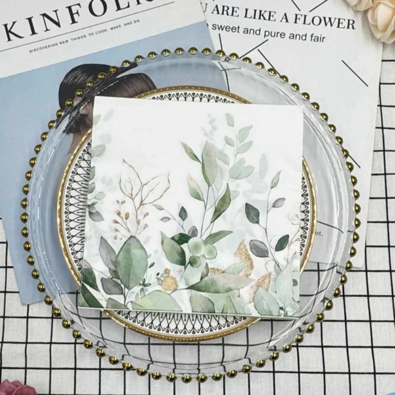20ks 2-hodinové farebné tlačené obrúsky Forest Green Green Lists Hotel Restaurant Table Decoration Decoration Wine Glass Flower Paper Premietania