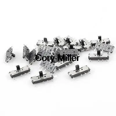 20ks 3-pozícia 8 PIN 2P2T DPDT Vertikálna miniatúrna SMD SMT SLIBUL SLIGUM Spínač
