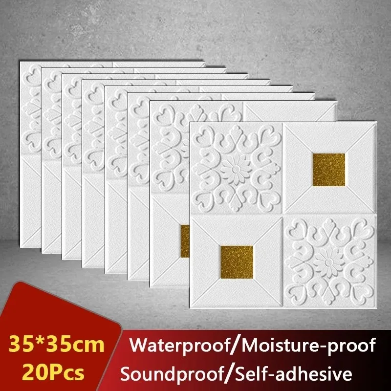 20ks 35*35 cm 3D nástenné nálepky Self-pasívne penový stropný panel Strecha dekorácia vodotesná tapety Obývacia izba Kuchyňa TV TV Pozadie