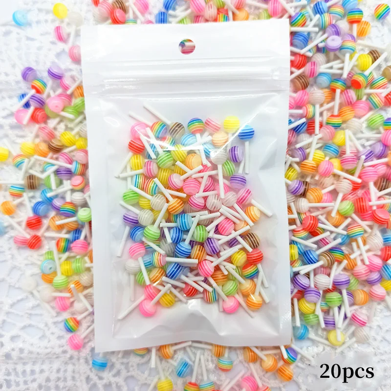 20ks 3d Kawaii Lollipop Design Design Nail Charms akrylová farebná karikatúra živice ozdoby na nechty dekorácie cukrovinky Diy