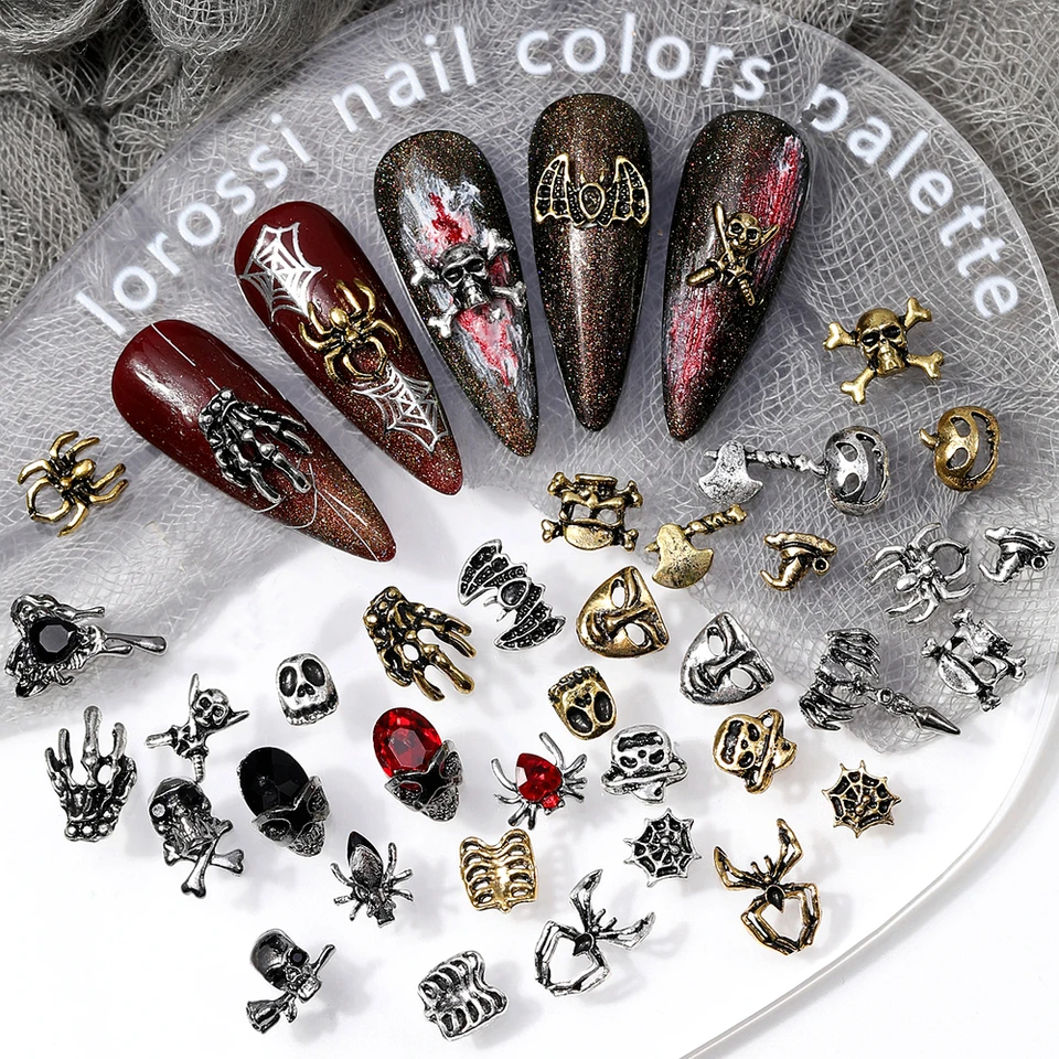 20ks 3d kovové halloweenské nechty dekorácie Doplnky lebky Spider Bat Charms diely manikúra dekorácie nechty materiály