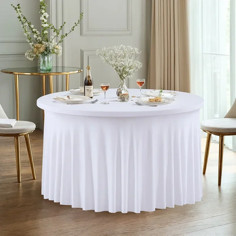 20ks 4/5/6 stôp Round Spandex Bablecover Hotel Banket Party Podujatia svadobná dekorácia jedáleň Pleat sukňa obrus