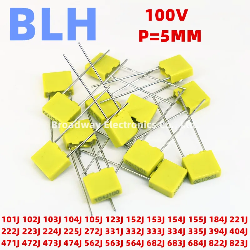 20ks 5 mm korekcia kondenzátora Polypropylén Bezpečnostný plastový film 100V P5 101J 100pf 102J 1NF 103J 10NF 104J 100NF 105J 1UF