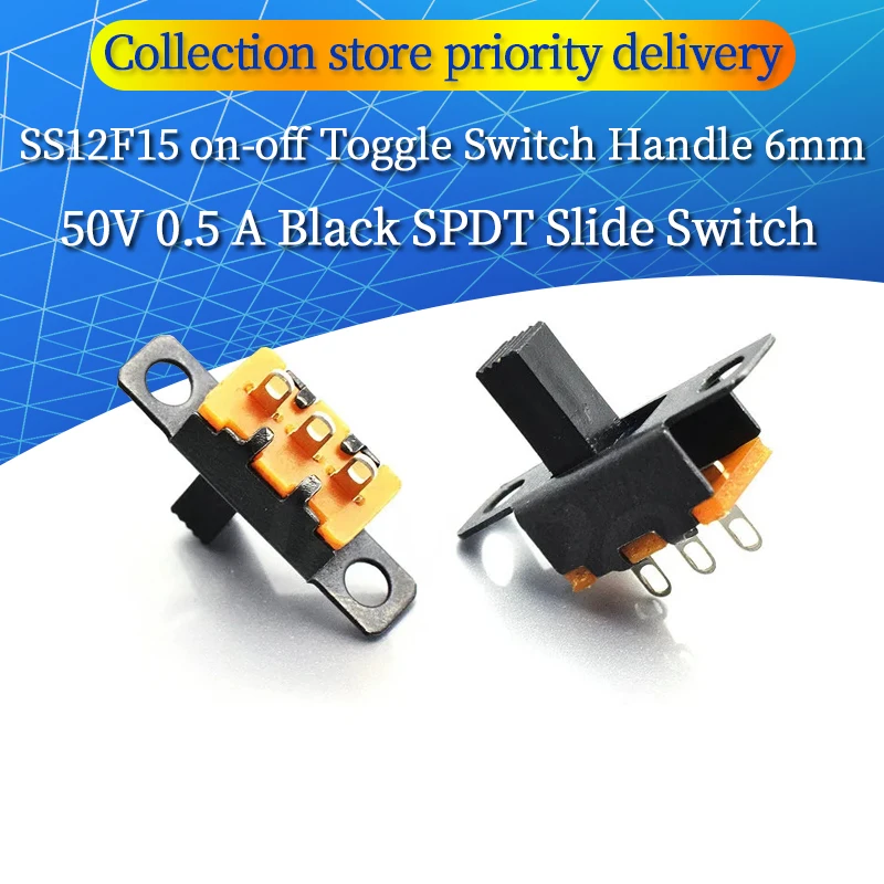 20ks 50 V 0,5 a mini veľkosť čierneho spínaču SPDT pre DIY Power Electronic Projects SS12F15 ON-OF-OFF prepínač rukoväte 6 mm