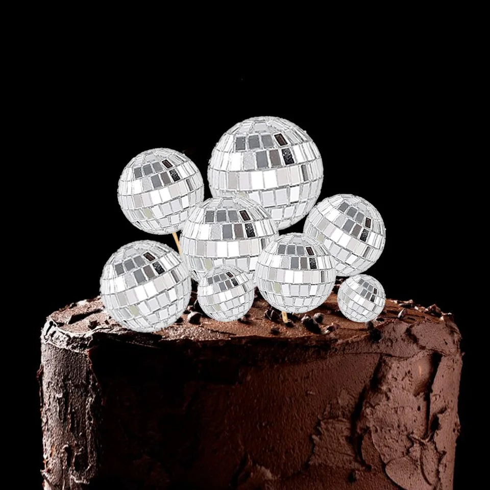 20ks Disco Ball Cake Toppes 4 veľkosť zrkadlových guličiek Disco guľôčkový koláč dekorácie pre 70. roky disco téma narodeninová torta Cupcake Ornament