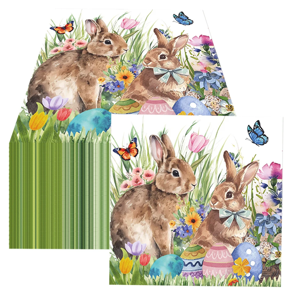 20ks East Bunny Paper Paper Strivis na jednorazové obrúsky Veľkonočné témy narodeninové oslavy dezert Strup jarných veľkonočných večierkov dekorácie