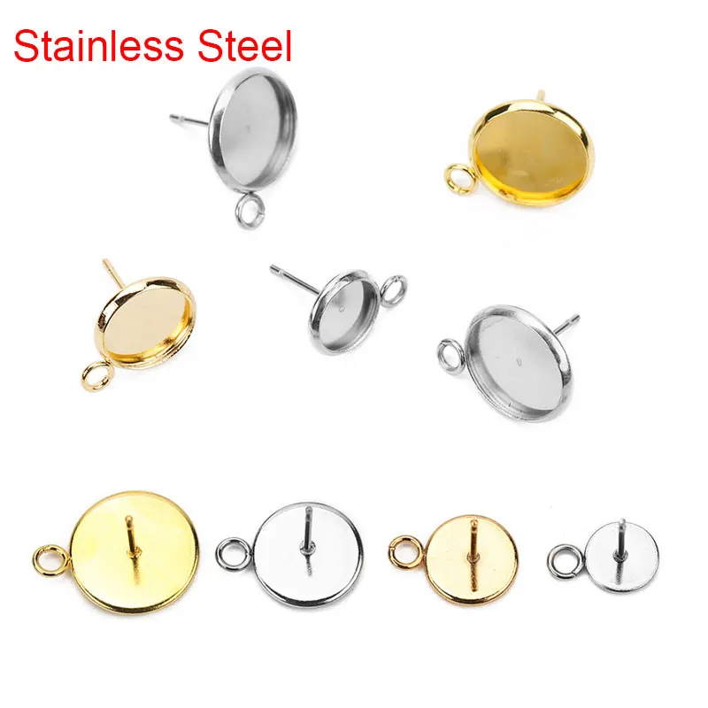 20ks gloden hypoalergénne z nehrdzavejúcej ocele slepé cvočkové náušnice Nastavenia Base Fit 6 mm 8 mm 10 mm 12 mm Cabochon DIY šperky na šperky