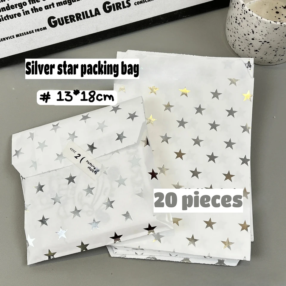 20ks Kórejský Y2K Gloss Silver Star Paper Bag KPOP Idol 3-palcová fotografická karta DIY Balenie vrecka Advanced Sense Ins Girls Balenie karty
