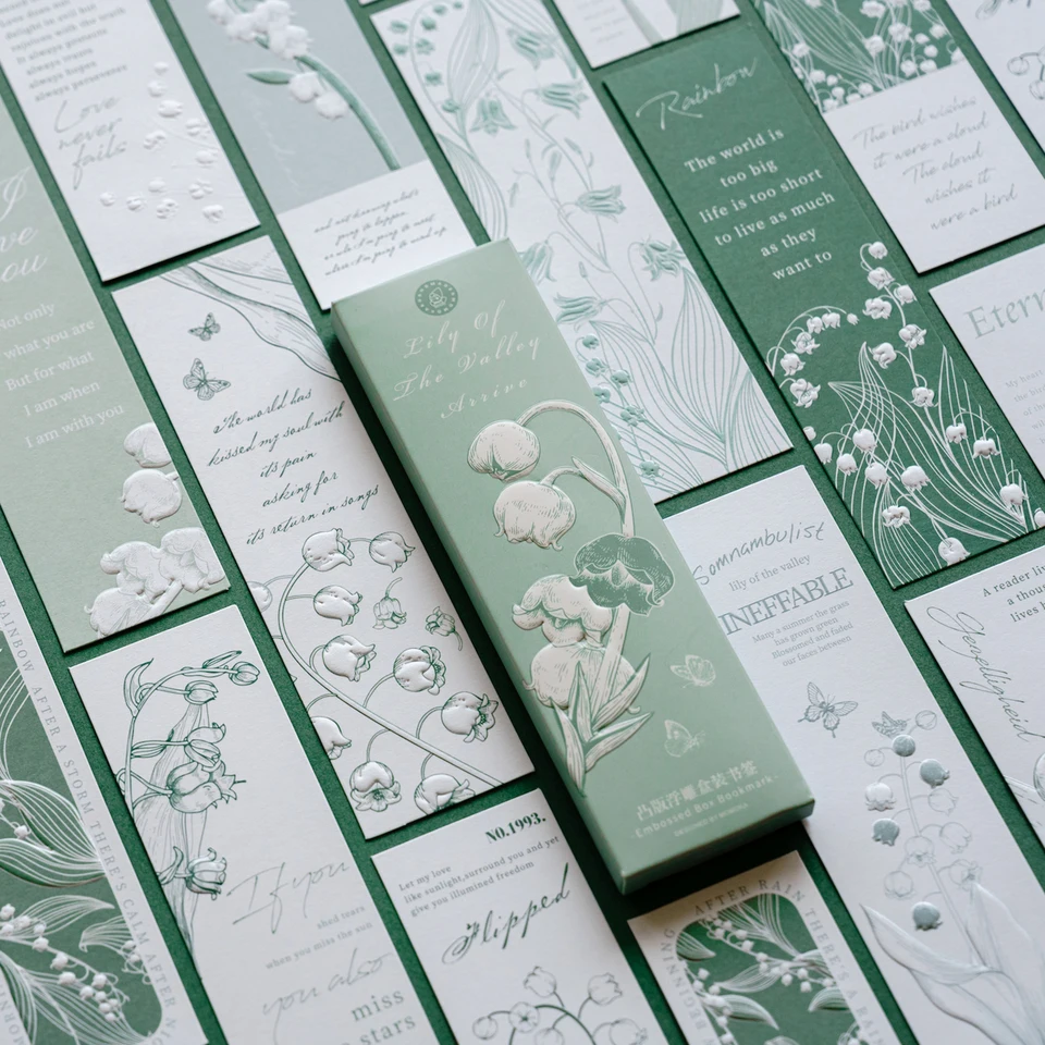 20ks Lily of the Valley Bookmark set reliéf kvetinový papier memorandový znak pre knihy jedinečný čítanie darček A7443