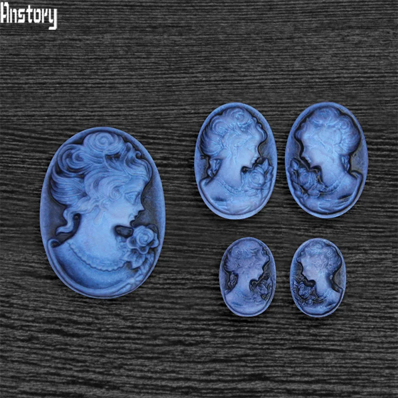 20ks Lot Resin Blue Lady Queen Cameo Práce 10x14 mm 13x18 mm 18x25 mm Veľkoobchod DIY Práľ