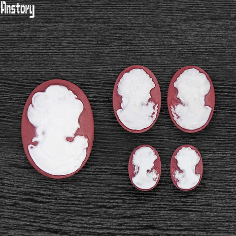 20ks Lot Resin Red Lady Queen Cameo Bead 10x14mm 13x18 mm 18x25 mm Veľkoobchod Diy korálky pre portréty náušnice prsteň náhrdelník Náramok