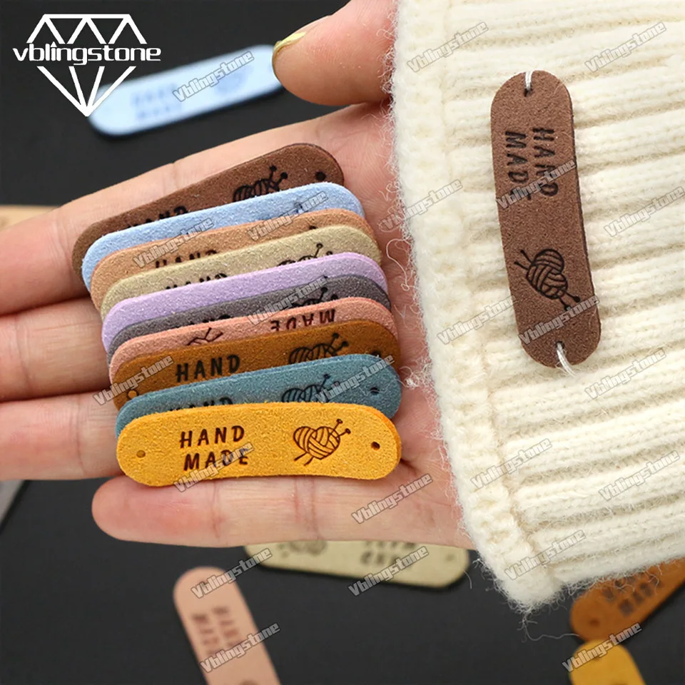20ks Mini roztomilé ručne vyrábané štítky srdiečková priadza kožené lables pre odevy ručne vyrobené značky DIY klobúky vrecká na odevy 45*12 mm