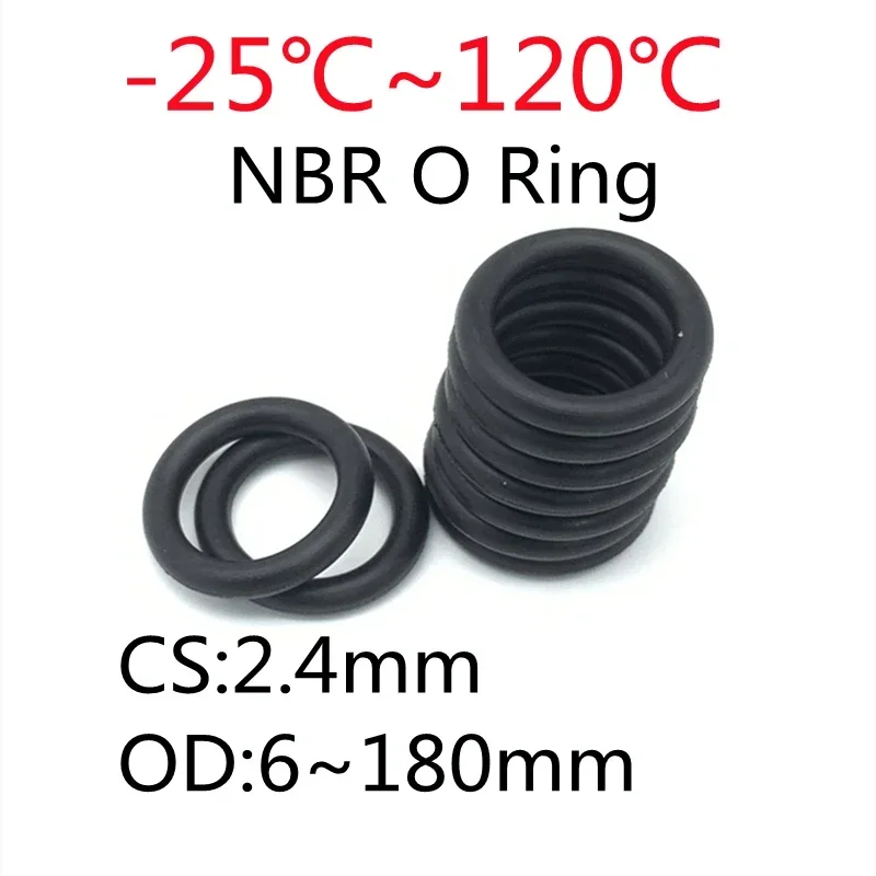 20ks NBR o krúžkové tesnenie CS 2,4 mm OD 6 mm ~ 180 mm nitrilový butadién gumový gumový rozterový olejový odporový olejový okrúhly tvar čierny tvar