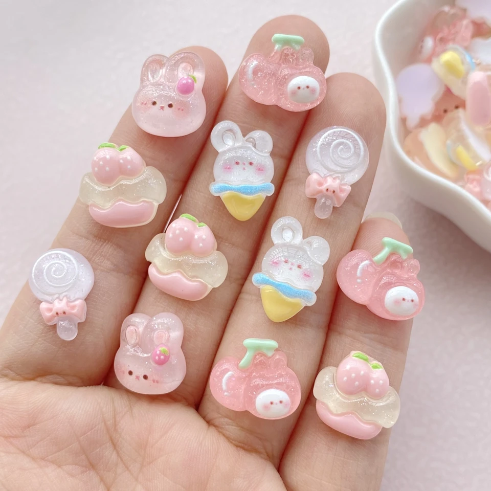 20ks nové roztomilé mini živice lízatko, koláč, Rabbit Series Flatback Ornament Šperky výroba manikúrové kaderné doplnky
