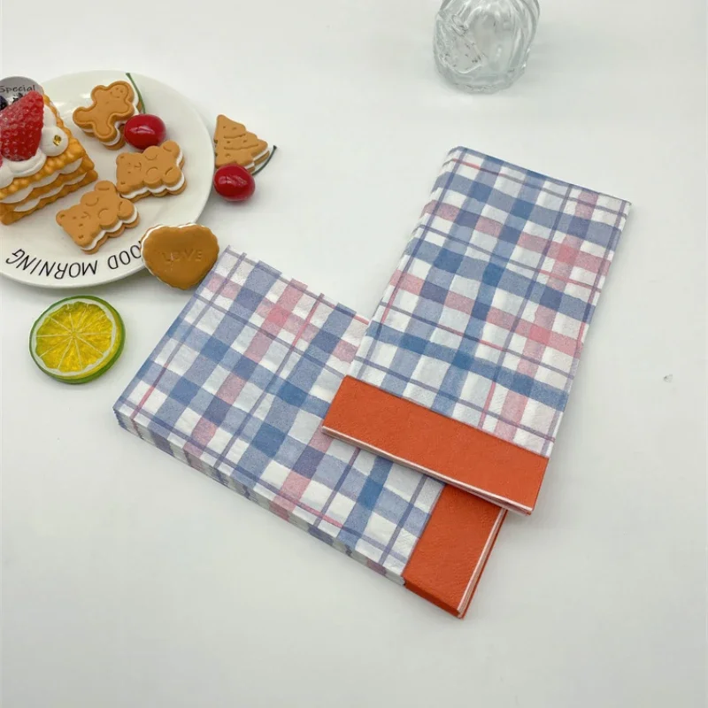20ks/PAC 2-Ply 33*40 cm Veľká červená a modrá kontrola tlačeného obavu obdĺžka Papier Papin dekoratívny šálka kvetinového kvetinového kvetu DIY papier