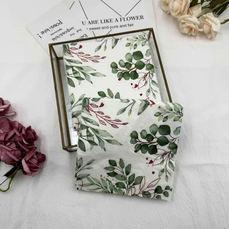 20ks/pac tlačená obrúsok Zelený list zložený papier prestieranie svadobné večierky na víno kvetinový papier DIY motýľ kosť