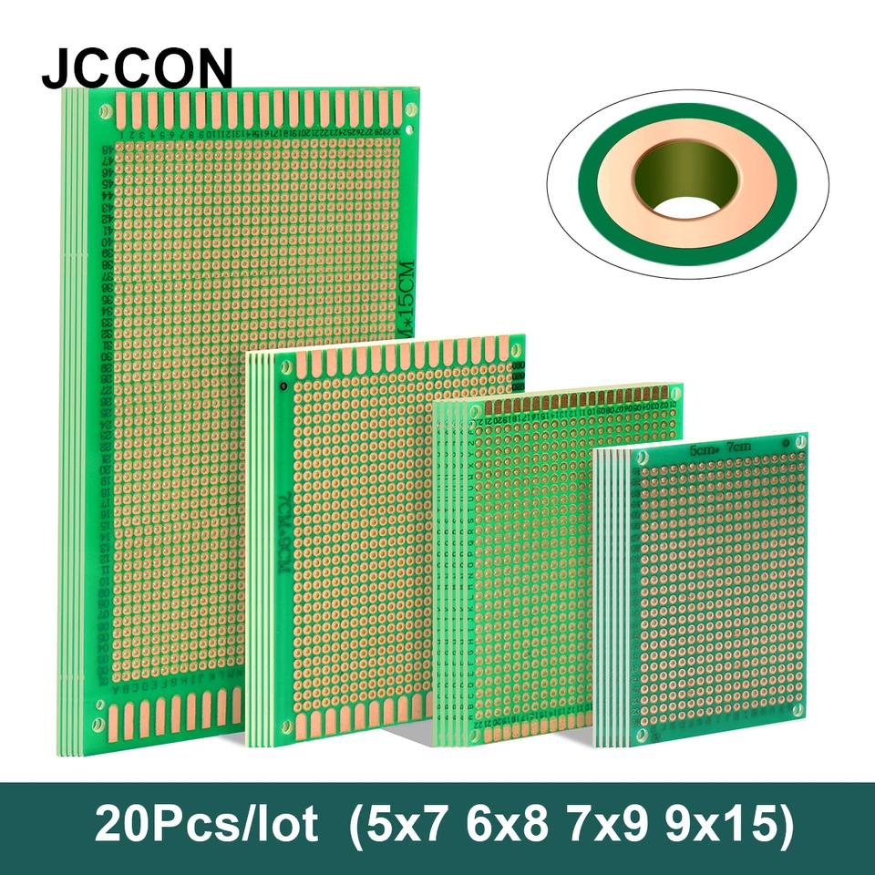 20ks PCB prototypový obvod Circuit Protoboard Universal DIY Single Dier Služovacia doska 5ks každá veľkosť 5x7 6x8 7x9 9x15 cm