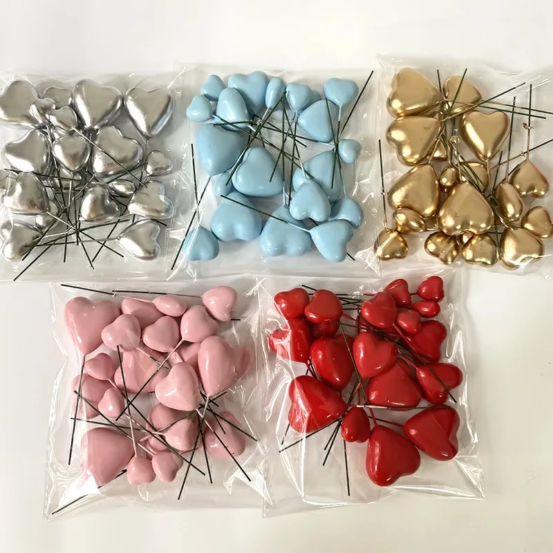 20ks Polychróm 3D tvar srdca Topper Topper Mix Veľkosť Zlato strieborná ružová láska koláč s valentínskym dňom košíček Top svadobná dekorácia