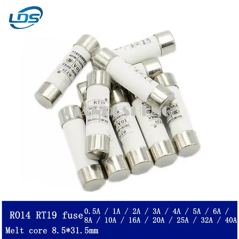 20ks R014 Poistky 8.5x31.5 jadro RT14 19 keramická poistková trubica 0,5a 1a2a3a4a5a6a8a