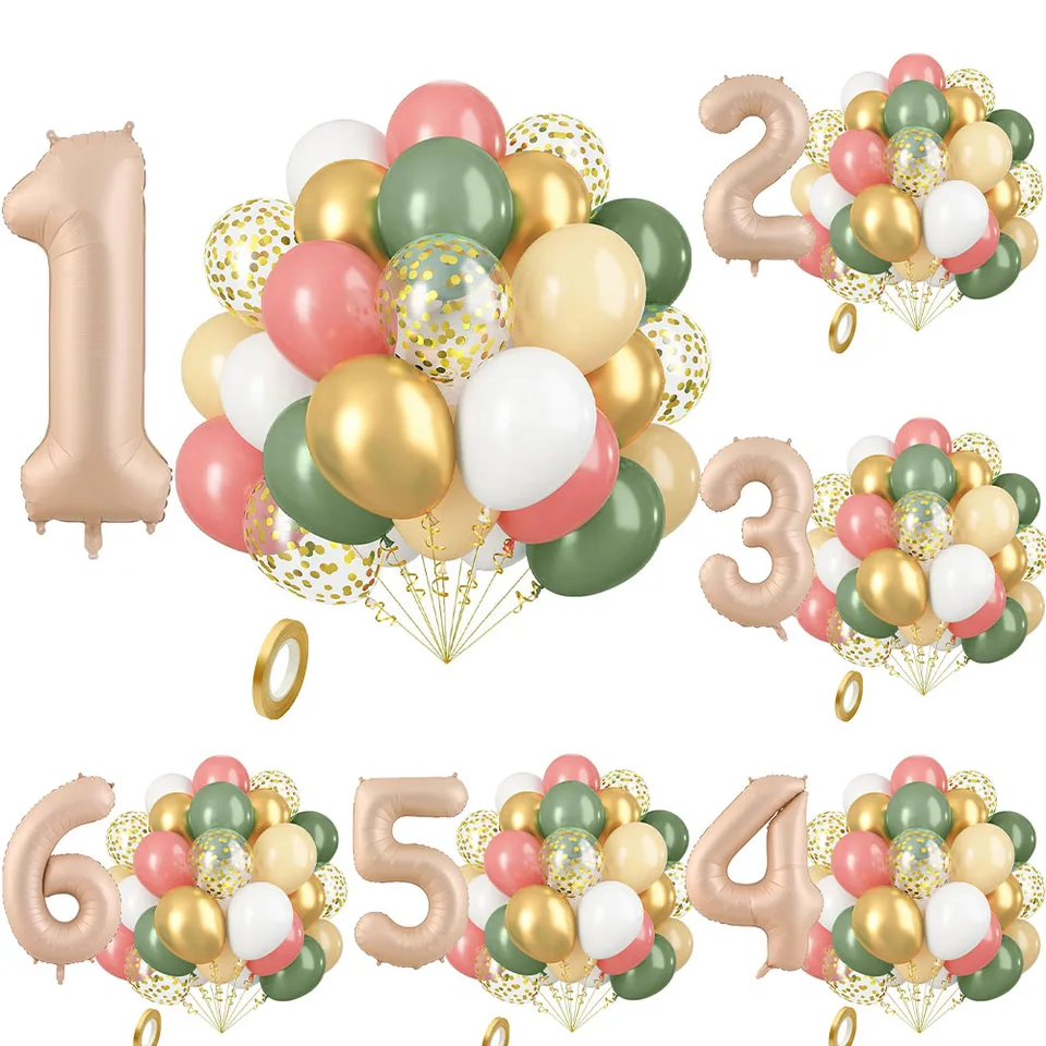 20ks retro ružové latexové konfety ballon kit karamel číslo 0-9 fóliový ball s stuhou pre všetko najlepšie k narodeninám oslava pre bábätko