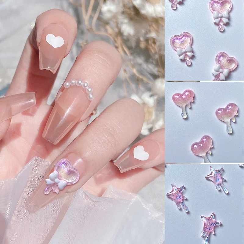 20ks ružové Auroras trblietavé srdiečko v tvare kawaii nechtových kamienkov 3D rastúce-vtieniteľné priehľadné nechtové kúzla DIY na nechty