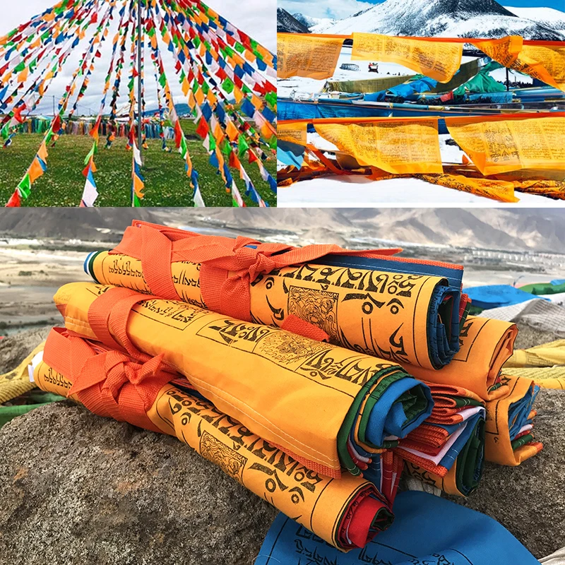 20ks/set 20ks Tibetan Buddhistické modlitebné vlajky Tkanina remeselné tibet dekoratívne vlajky farebná tlač Vlajka Umelá hodváb