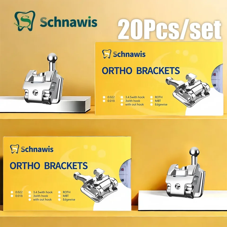 20ks/set Dental Ortodontic Active Self-Ligationing Dávky kovové samoobslužné traky 022 Roth MBT 345Hook Ortodont Materiály