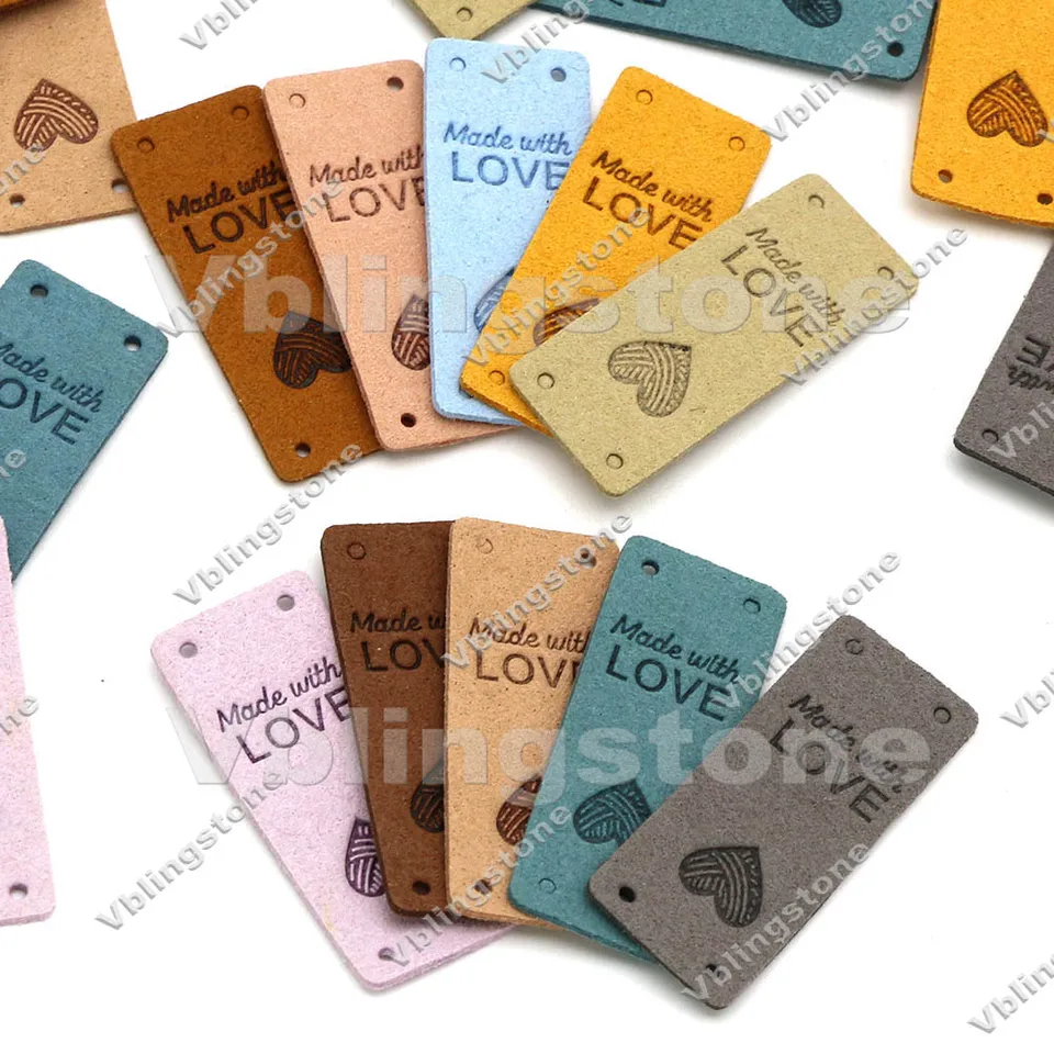 20ks srdcové kožené ručne vyrábané štítky vyrobené s štítkom Love Clothes pre klobúky pletacie značky Šijacie príslušenstvo