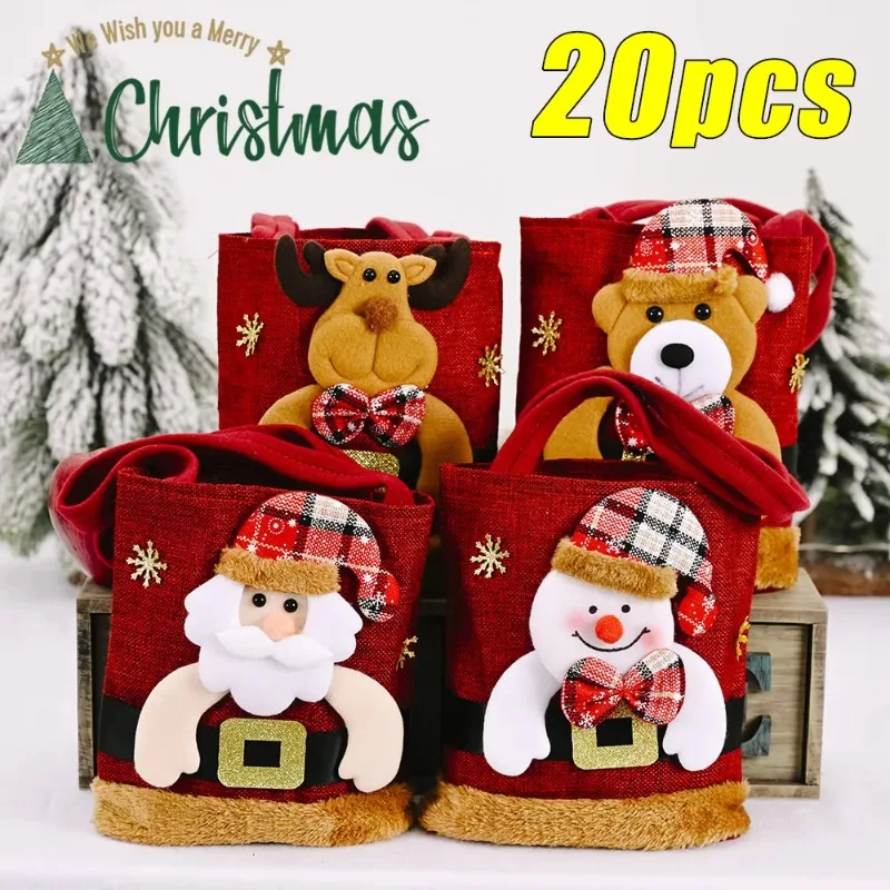20ks vianočné darčekové tašky kabelky Tote tašky Candy tašky Snowman Bear Darčekové tašky Skladovacie tašky vianočné dekorácie