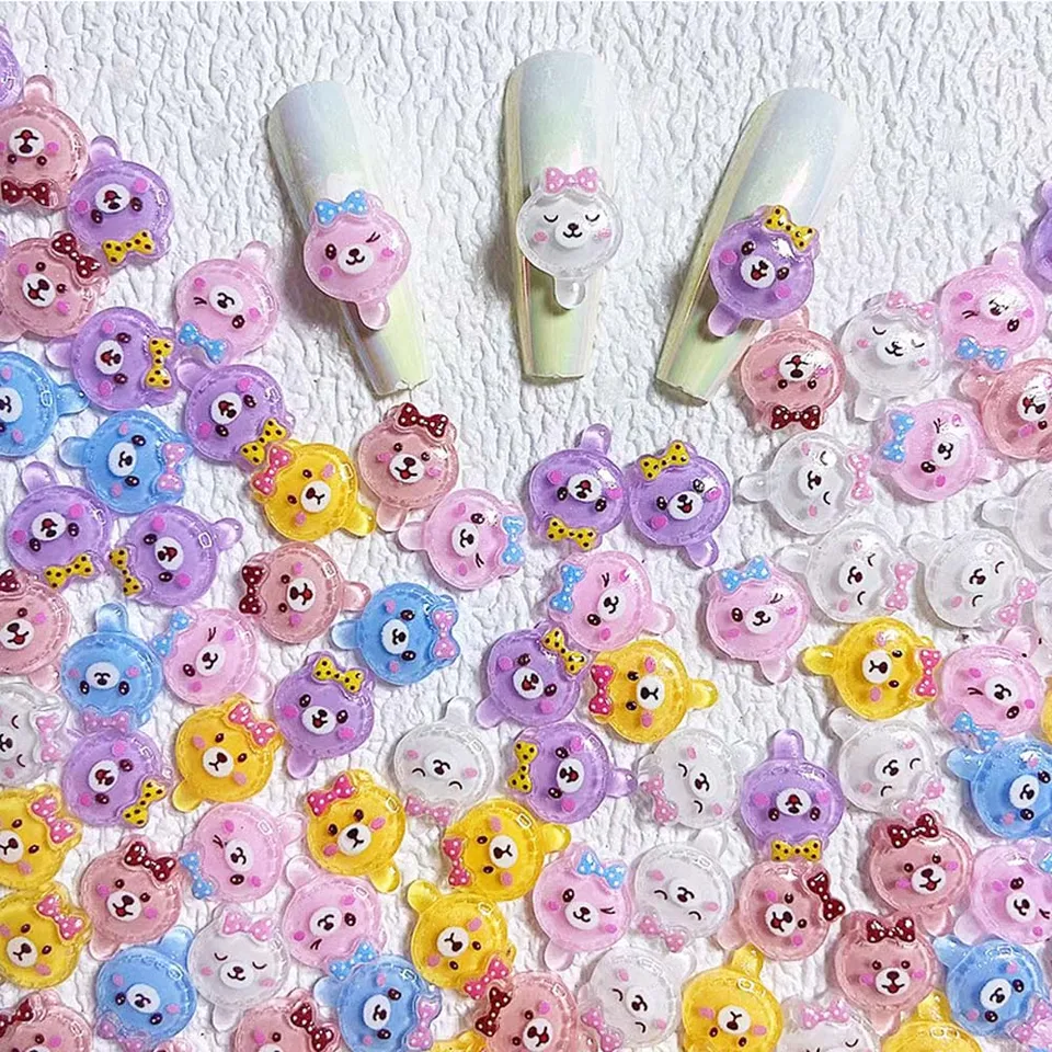 20ks zrkadlové medveď na nechty Kúzlo 3D roztomilé karikatúra Bowknot Bear Candy Candy Candy na nechty dekorácie DIY Všestranné nechtové príslušenstvo